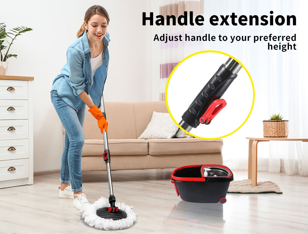 Cleanflo Spin Bucket Set Wet Dry Stainless Steel 360° Rotating 2 Floor Mop Head