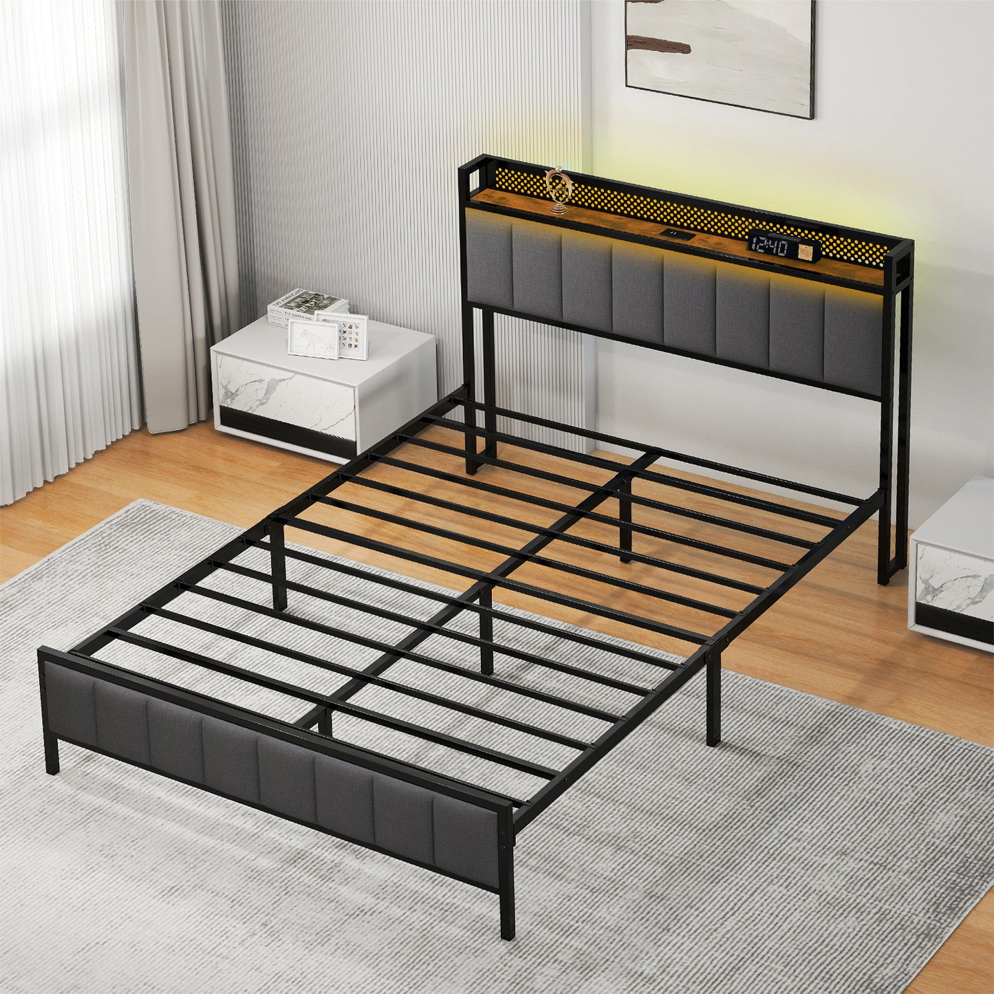 Levede Led Ottoman Bed Frame with Storage Upholstered Single Double King USB
