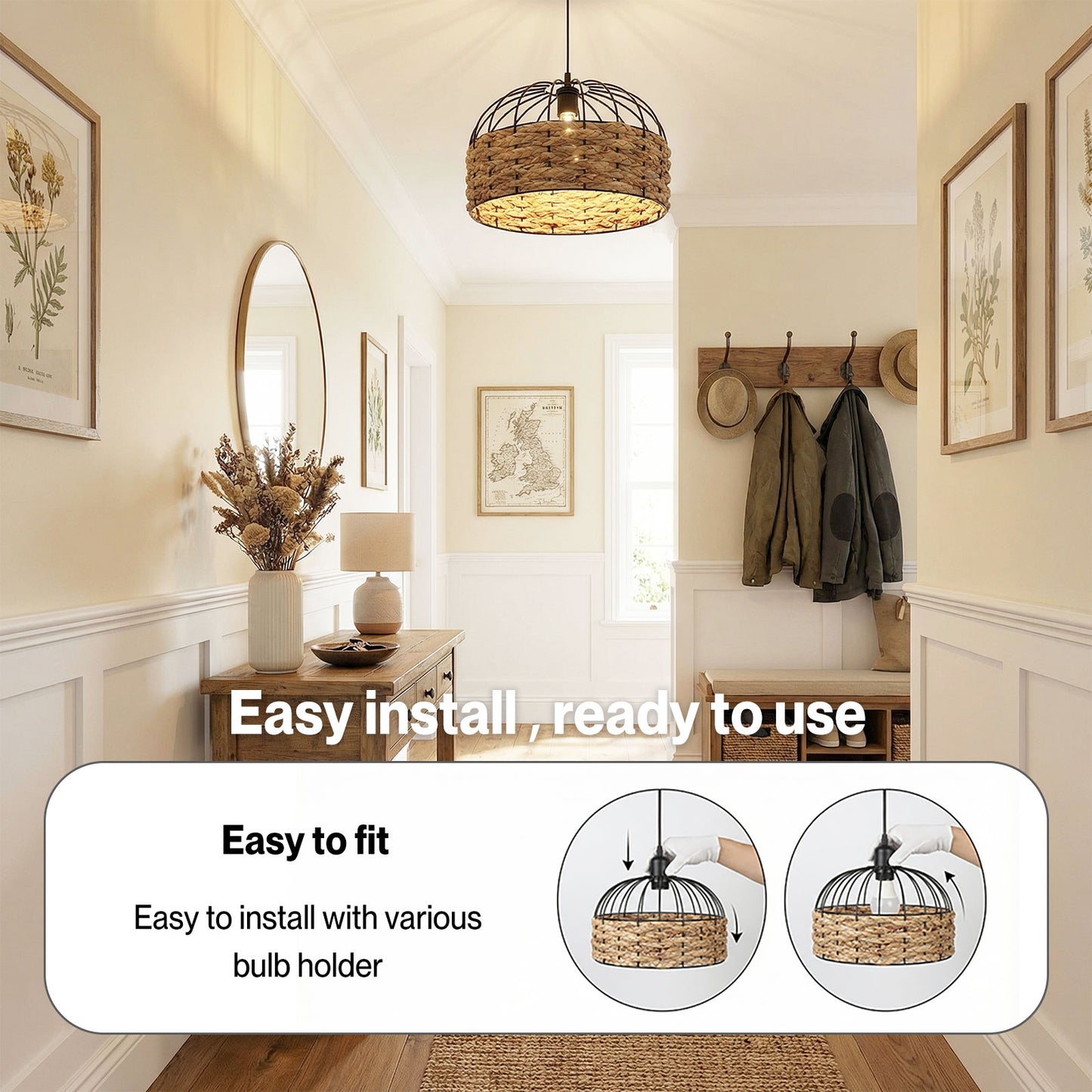Emitto Modern Ceiling Pendant Light Shade Rattan Style Woven Lamp Shade 30cm