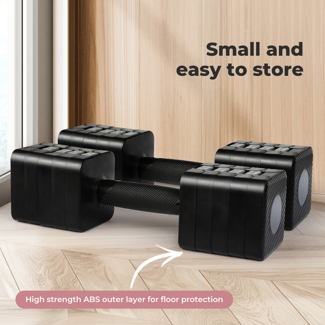 Centra Pair Adjustable Dumbbells 2.8kg-10kg Gym Training Metal Weight Block Set