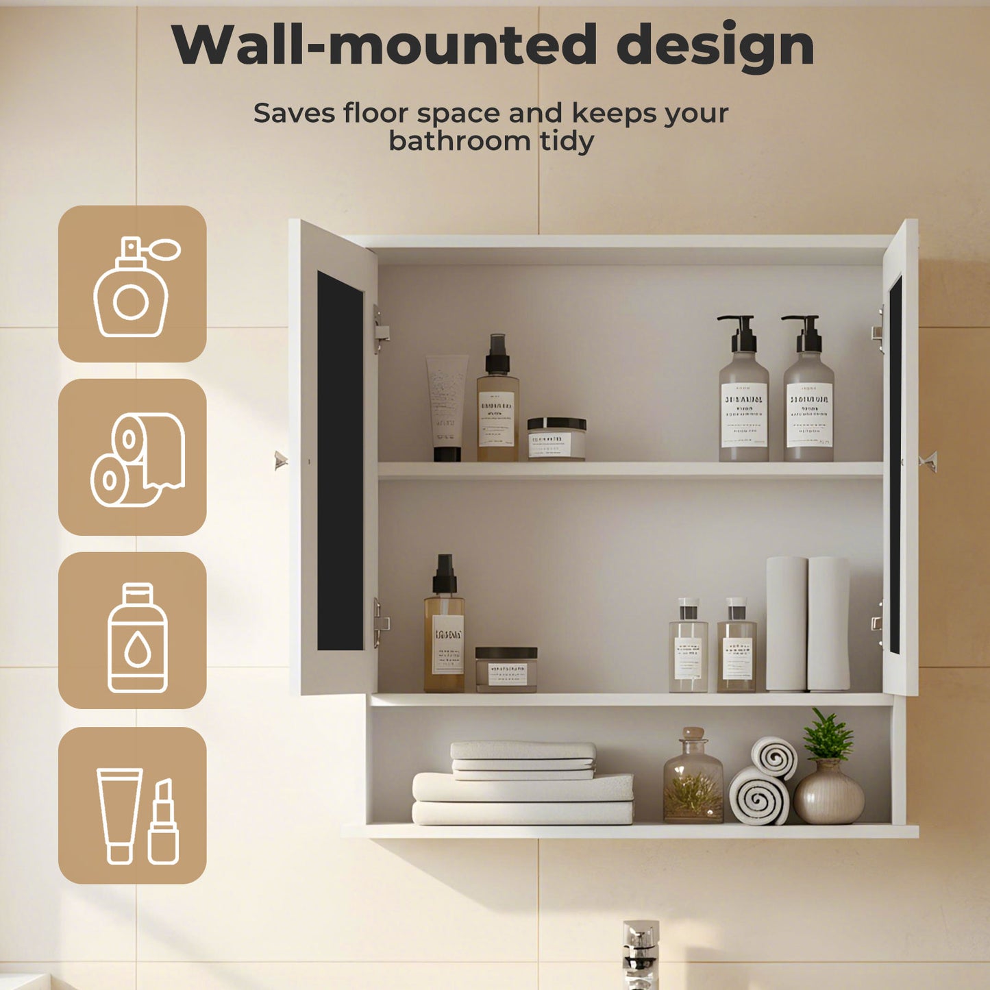 Levede Bathroom Mirror Cabinet Storage Toilet Cupboard Wall Mounted Shelves