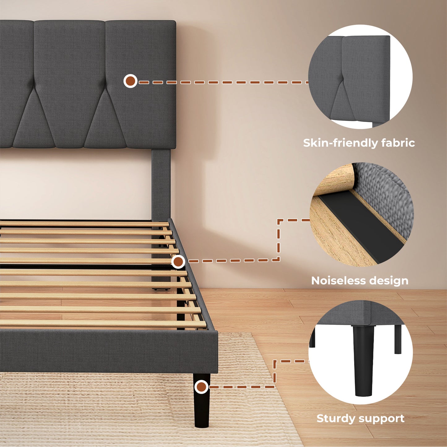 Levede Double Bed Frame Upholstered Linen Fabric Wooden Slats with Headboard