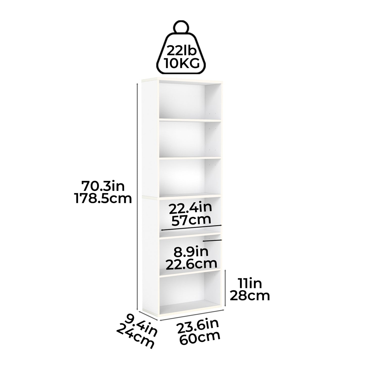 Levede Slim 6 Tier Bookshelf Narrow Bookcase Storage Shelf Organizer Unit White