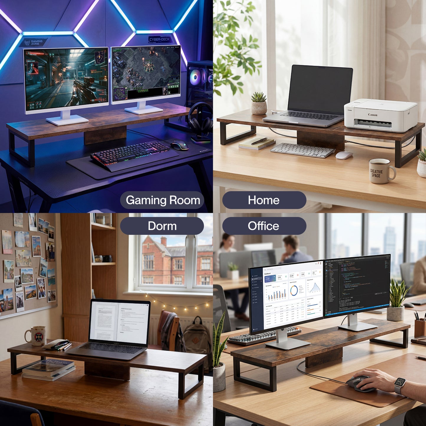 Levede Monitor Stand Riser Dual Computer Screen Desk Shelf for Home Office Steel