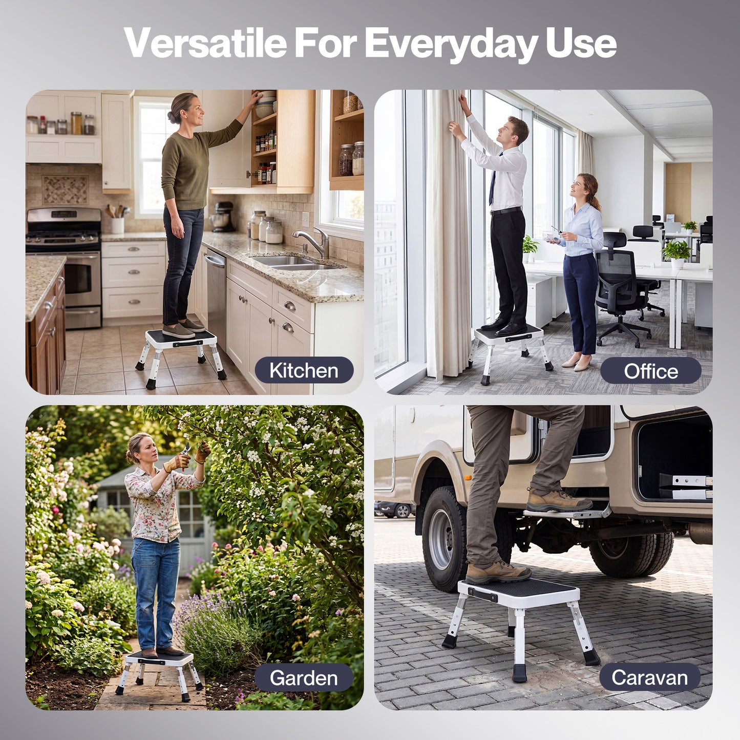 Levede Folding Step Stool Adjustable Aluminium Non Slip Portable Foot Stool