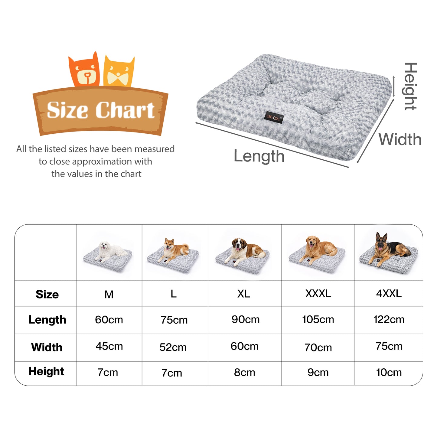 SKYLOS Large Dog Bed Plush Soft Rose Velvet Non-Slip Pet Crate Keneel Mat 3XL