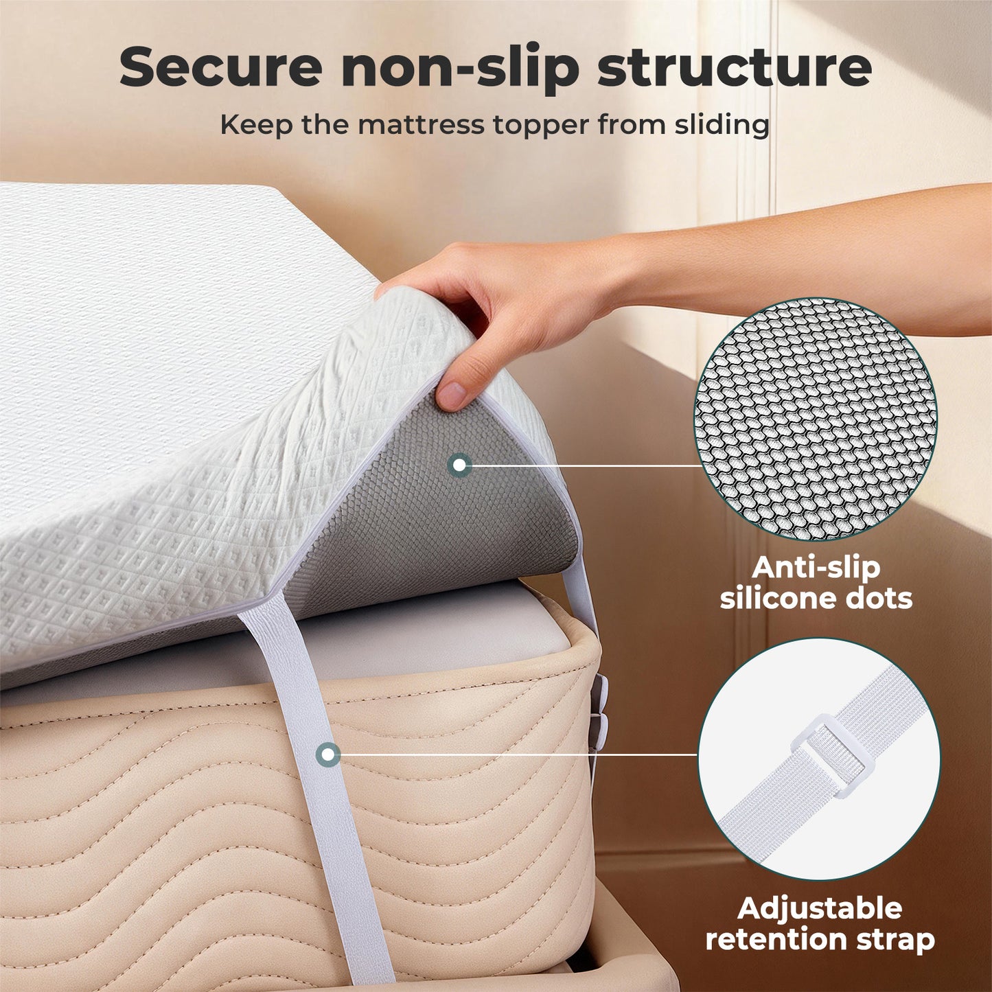 Lavio Mattress Topper 4 Inch Cooling Gel Memory Foam Double Non Slip Washable