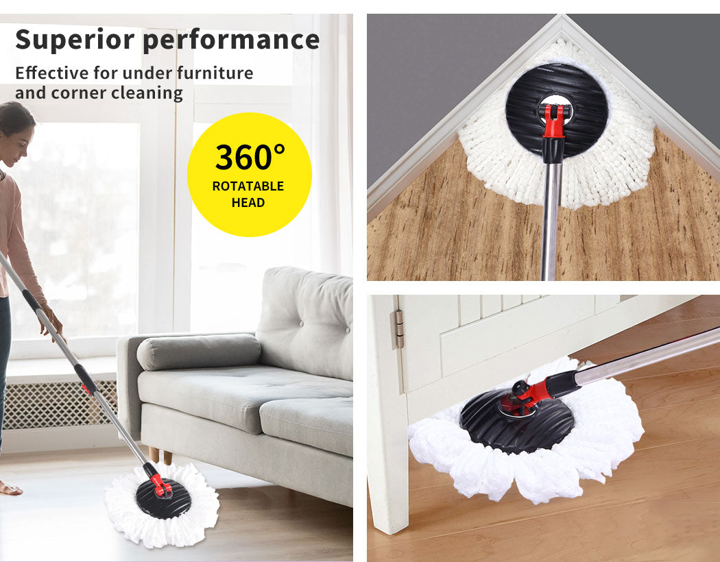 Spin Mop Bucket Set 360° Degree Stainless Steel Rotating Wet Dry Black