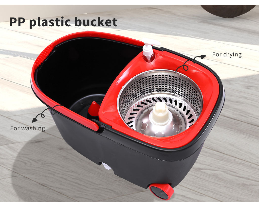 Spin Mop Bucket Set 360° Degree Stainless Steel Rotating Wet Dry Black