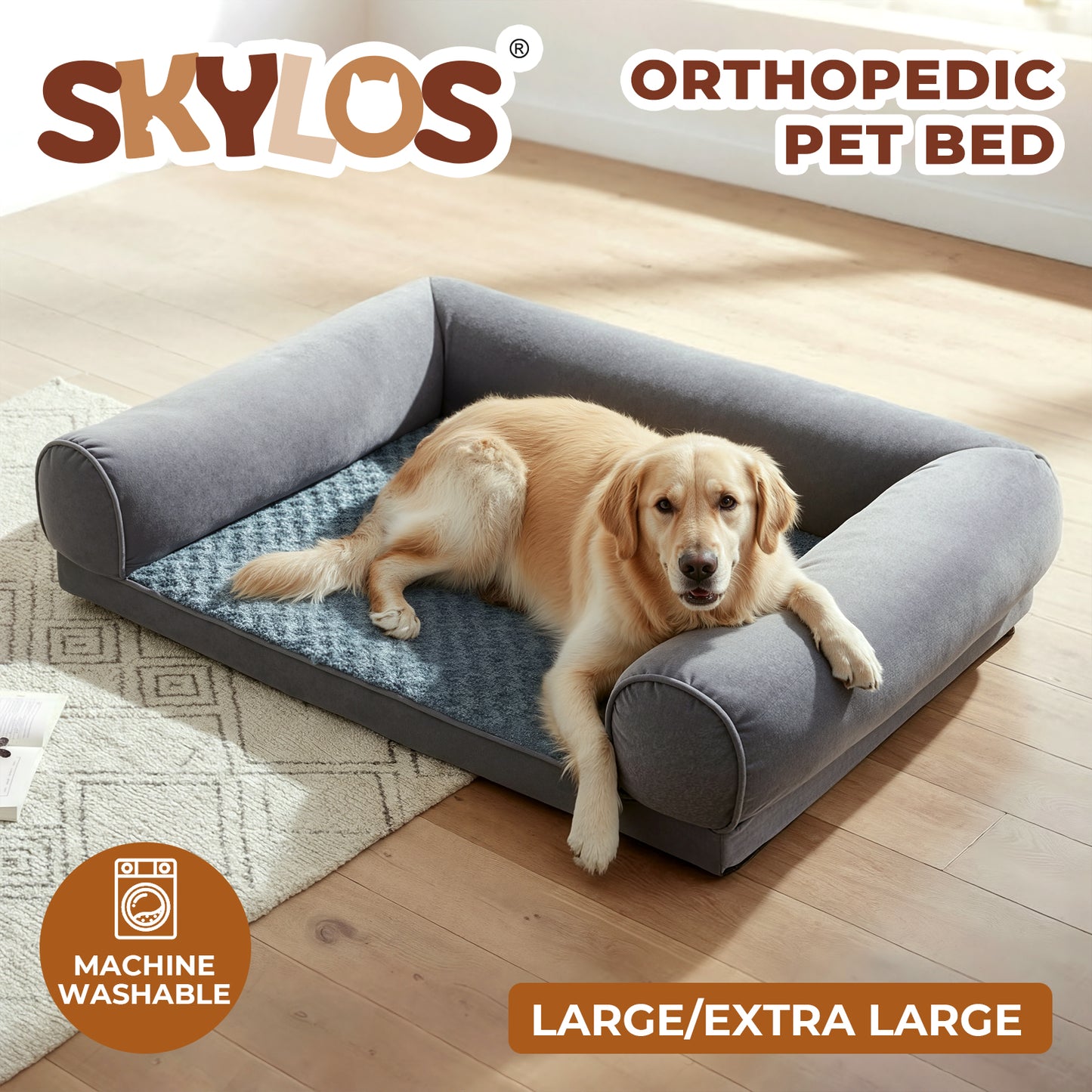 Skylos Orthopeadic Pet Bed Large Dog Mattress Cushion Soft Washable Suppotive