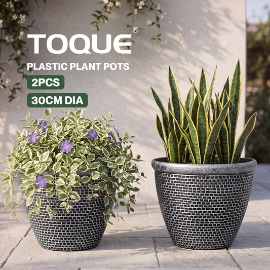 TOQUE 2PCS Plastic Garden Plant Pots 30cm Round Outdoor Planters Drainage Holes
