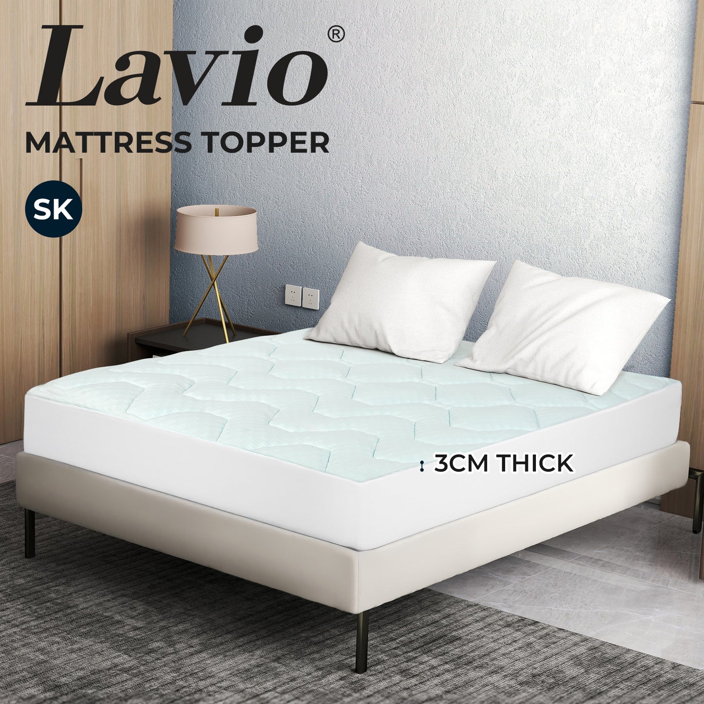 Lavio Mattress Topper Pillowtop Memory Foam Protector Bamboo Cover Super King
