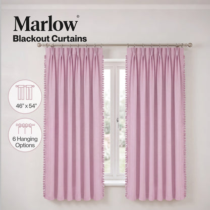 Marlow Pink Pom Pom Curtains for Nursery & Baby Girls Room 46"x54"  2 Panels