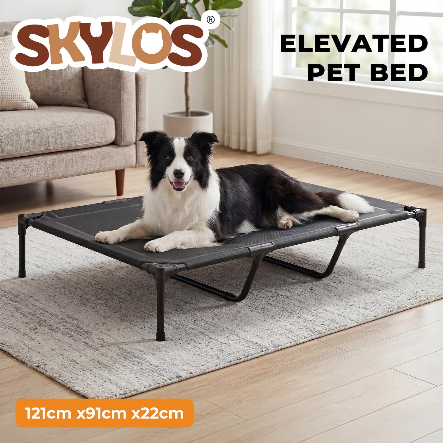 Skylos Elevated Dog Bed Large Raised Pet Cot Indoor Outdoor Use Supporting Bars