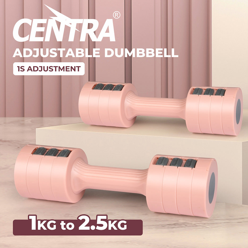 Centra Pair Dumbbells  Fast Adjustable 1KG-2.5KG With Metal Weight Pink
