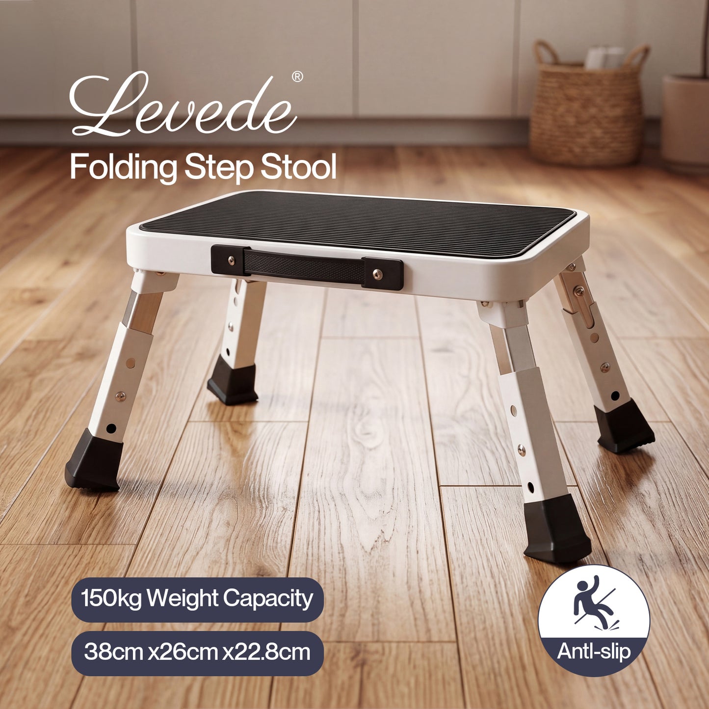 Levede Folding Step Stool Adjustable Aluminium Non Slip Portable Foot Stool