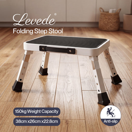 Levede Folding Step Stool Adjustable Aluminium Non Slip Portable Foot Stool