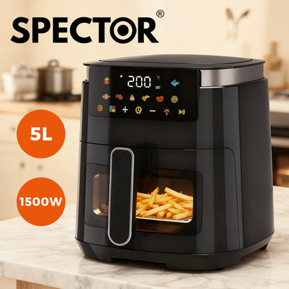 Spector 5L Digital Air Fryer 1500W Oil Free Hot Air Healthy Frying Cooker Black