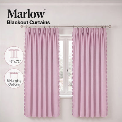 Marlow Pink Pom Pom Curtains for Nursery & Baby Girls Room 46"x72"  2 Panels