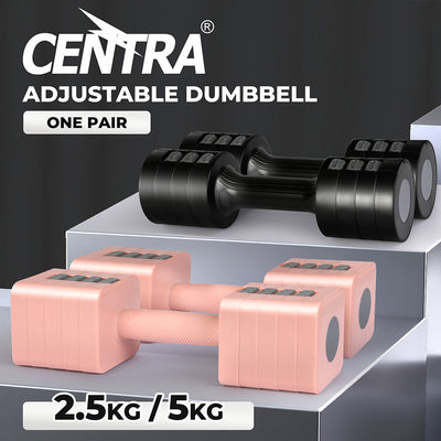Centra Adjustable Dumbbells Set of 2 Home Gym Exercise 2.5kg/5kg Black Pink