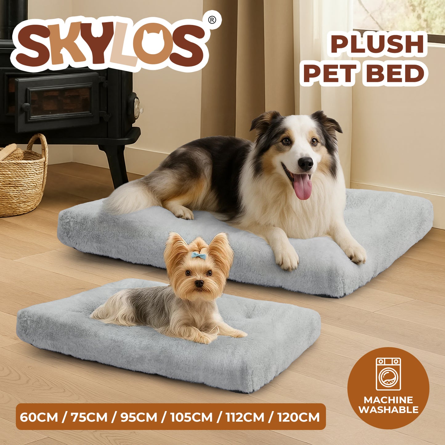 Skylos Dog Bed Plush Pet Cushion Large Dog Crate Mattress Washable Soft Pad Mat