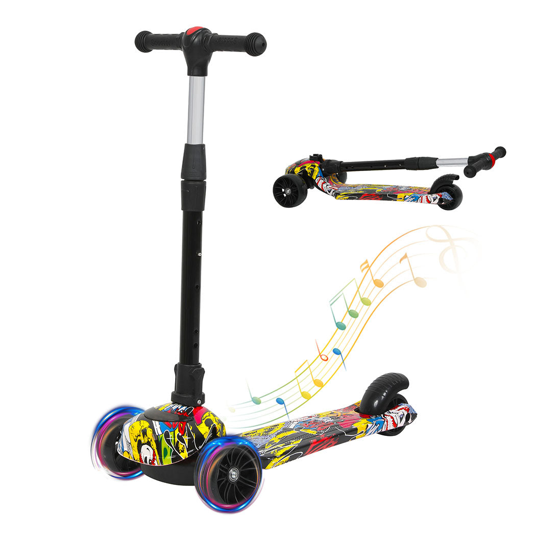 Dekko Foldable Kids Scooter Adjustable Height Flashing LED Music Multi-colour