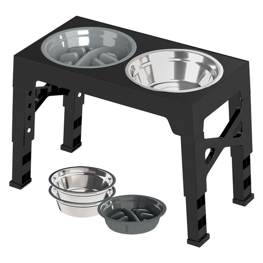 Skylos Dog Raised Elevated Pet Feeding Bowls Stainless Steel Adjustable Stand