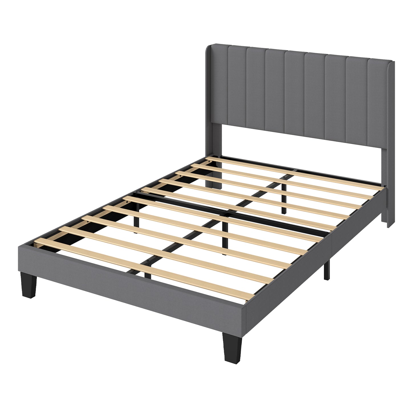 Levede Bed Frame Double King Metal Wood Winger Panel Soft Upholstered Headboard