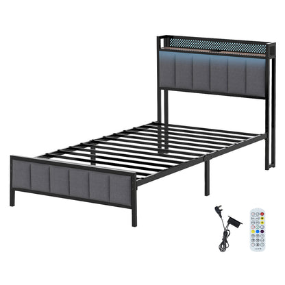 Levede Single Bed Frame Metal Platform 90x200cm LED Headboard Charging Station