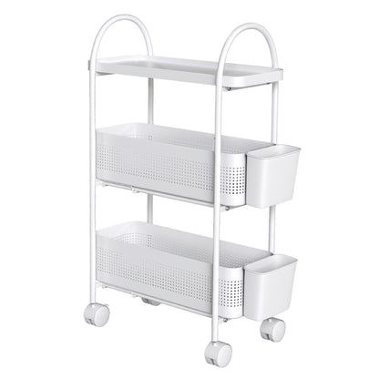 Levede 3 Tier Narrow Trolley Cart on Wheels Pull out and Hanging Storage Basket