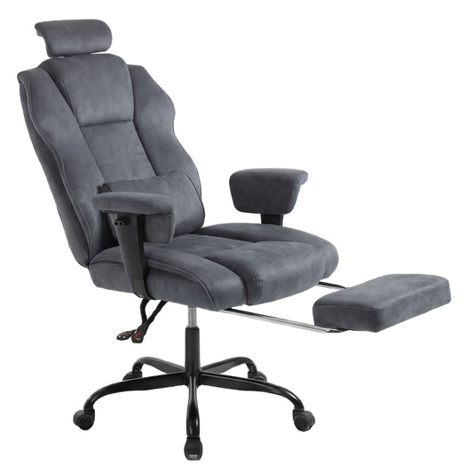 Executive Ergonomic Office Chair Suede Fabric Wide Seat 155° Recline Footrest