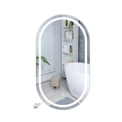 Led Bathroom Mirror With 3 Light Oval Makeup Wall Mirrors Illuminated 50x75cm