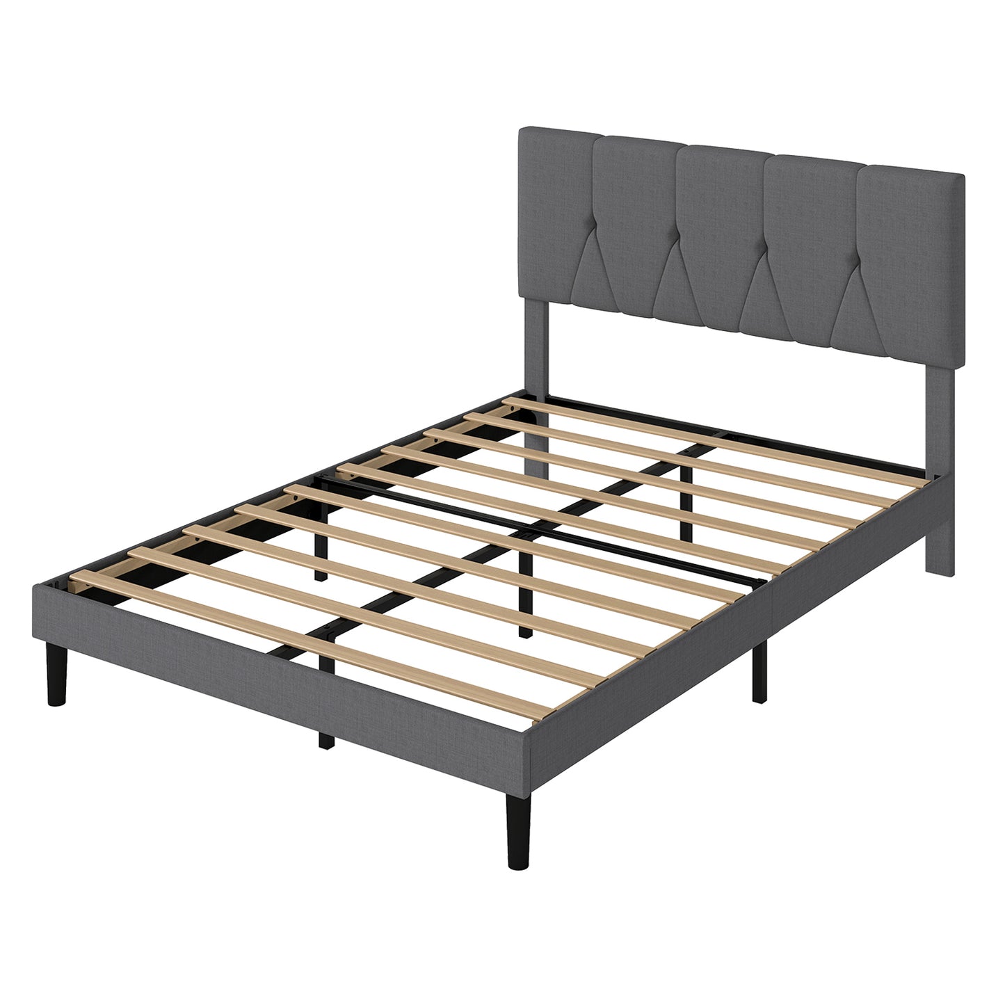Levede Bed Frame Upholstered Linen Fabric Wooden Slats with Headboard King Size