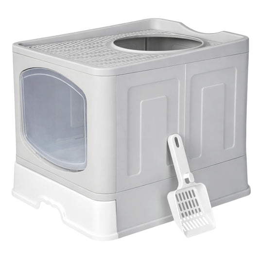 Skylos Cat Litter Box Foldable Entry Top Exit Anti Tracking Cat Litter Tray