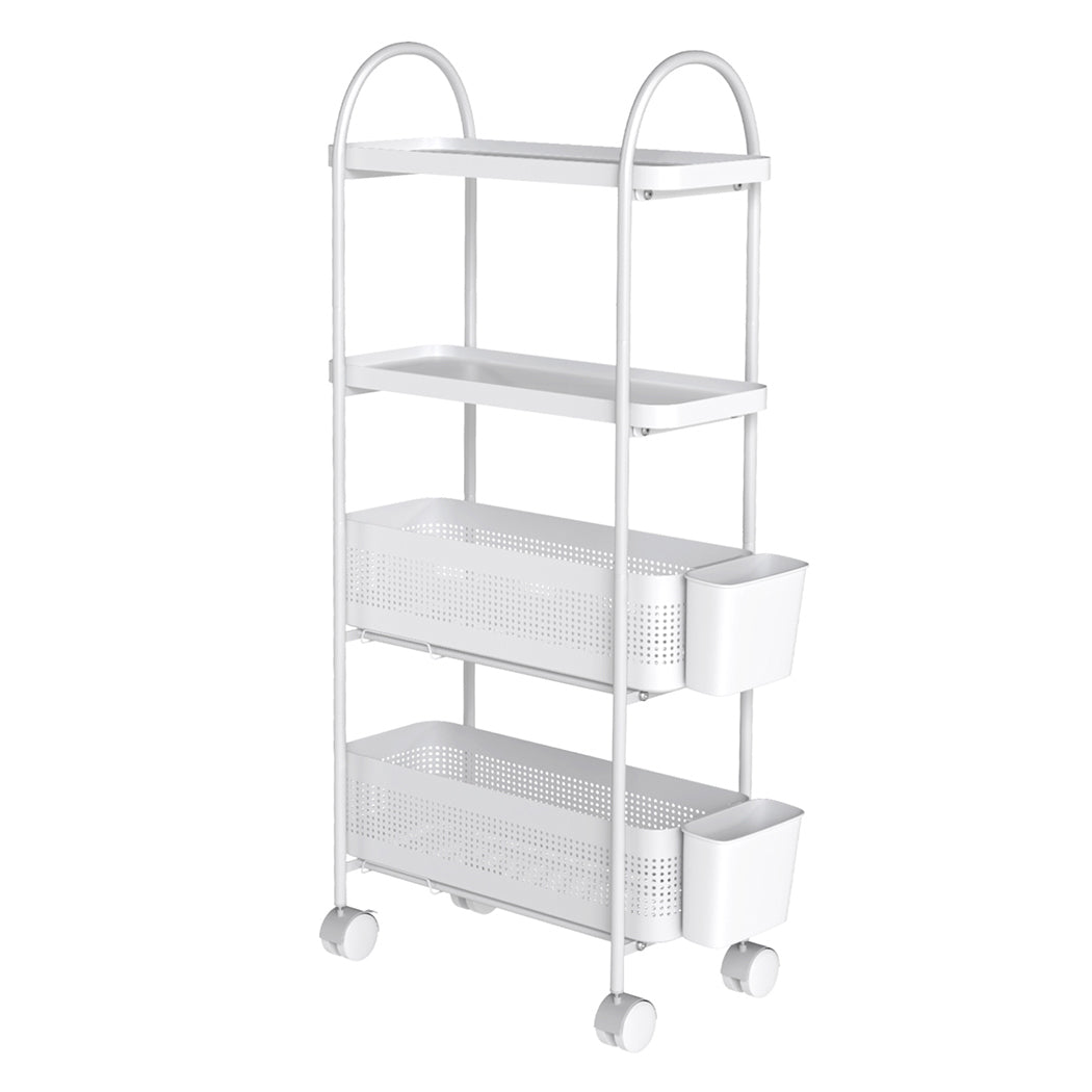 Levede 4 Tier Kitchen Trolley Cart Narrow on Wheels Pull out Bakset Storage Bins