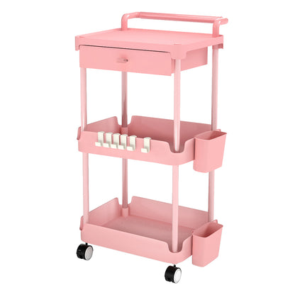 Levede Metal Storage Trolley on Wheels 3/4 Tier with Drawer Pink Rolling Cart