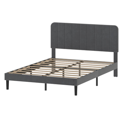 Levede Double Bed Frame with Adjustable Headboard Velvet Upholstered Dark Grey