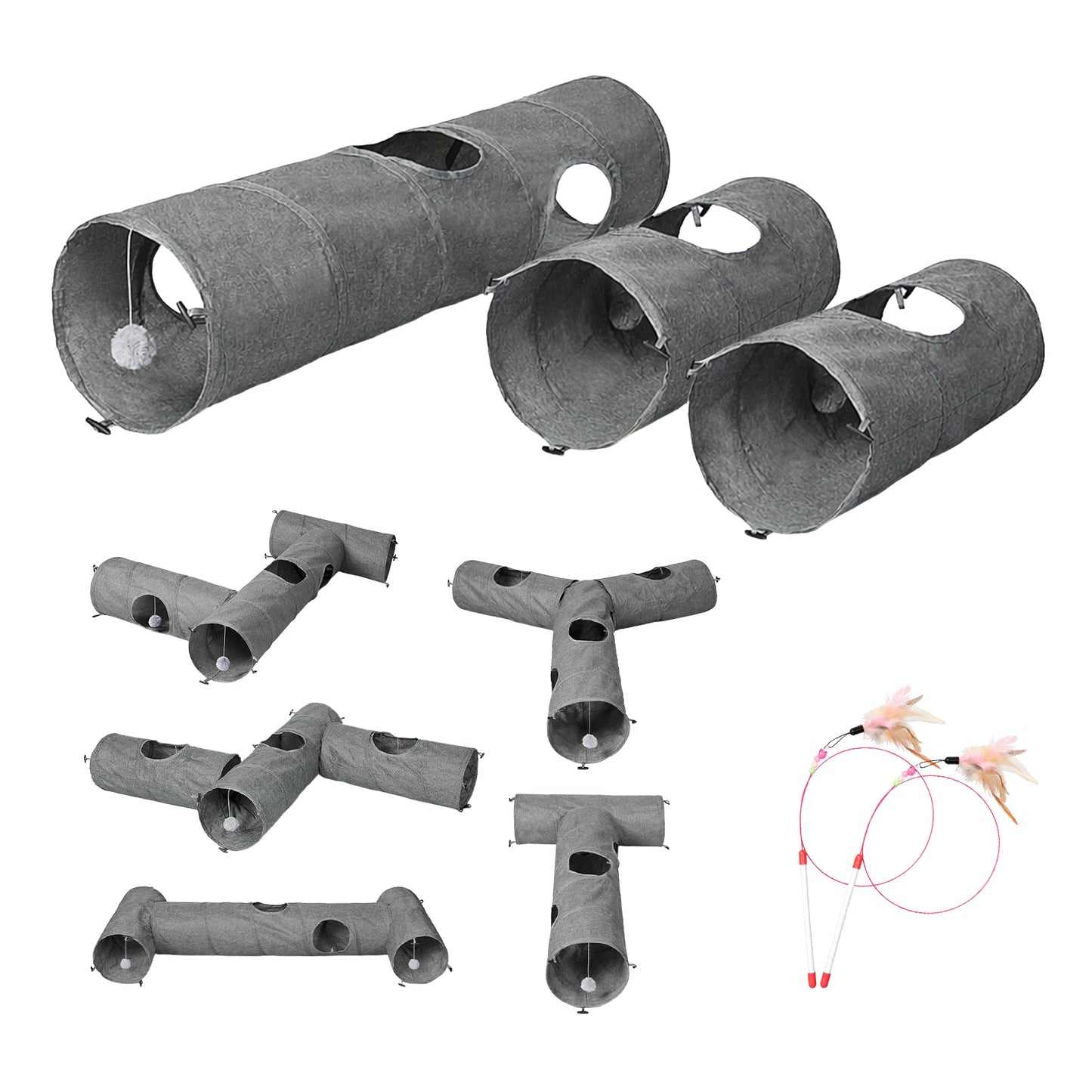 Skylos Large Cat Tunnels 3 Pcs Modular Foldable Linen Tube Kittens Rabbits Toys
