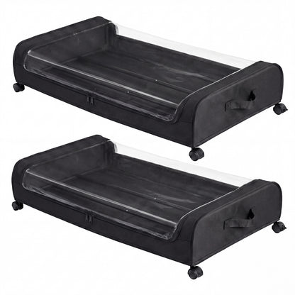 Levede Under Bed Storage Boxes with Lids  Rolling  Oxford  Metal Frame  2 Packs