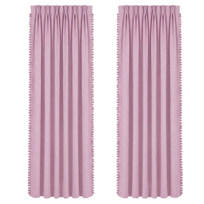 Marlow Pink Pom Pom Curtains for Nursery & Baby Girls Room 46"x72"  2 Panels