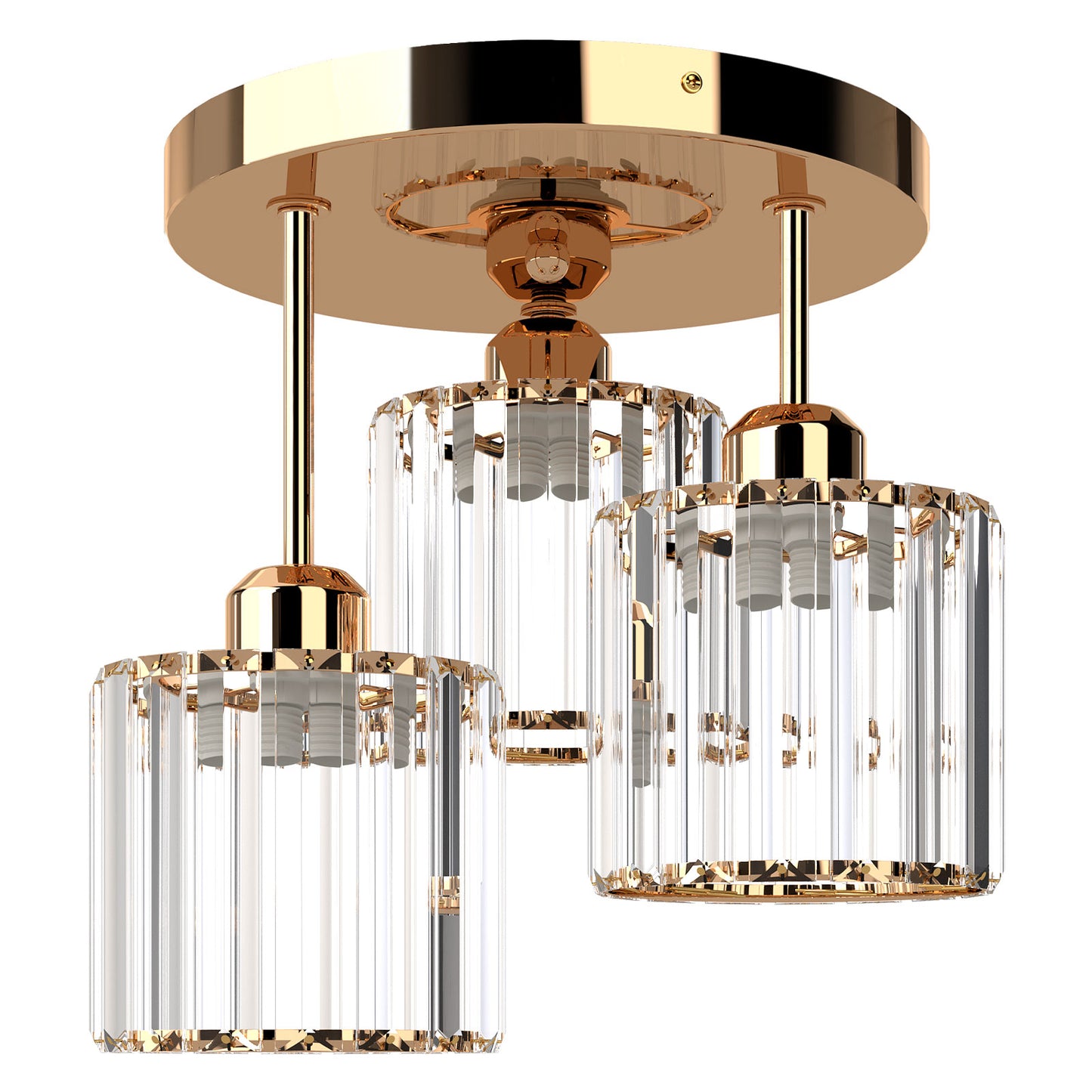 Emitto Crystal Ceiling Light 3 Light E27 Chandelier Semi Flush Mount Lamp Gold