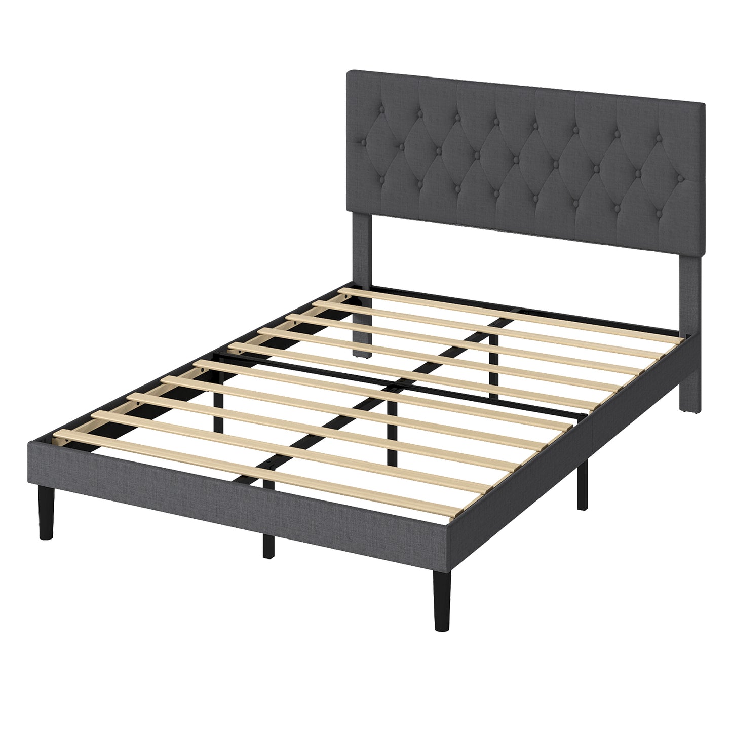 Levede Upholstered Bed Frame Linen Fabric Soft Foam Headboard Small Double King