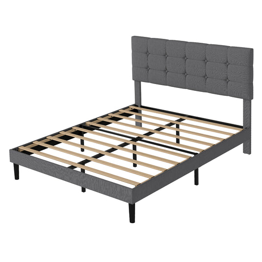 Levede Bed Frame Upholstered Linen Headboard Tufted Wooden Slat King Size Grey