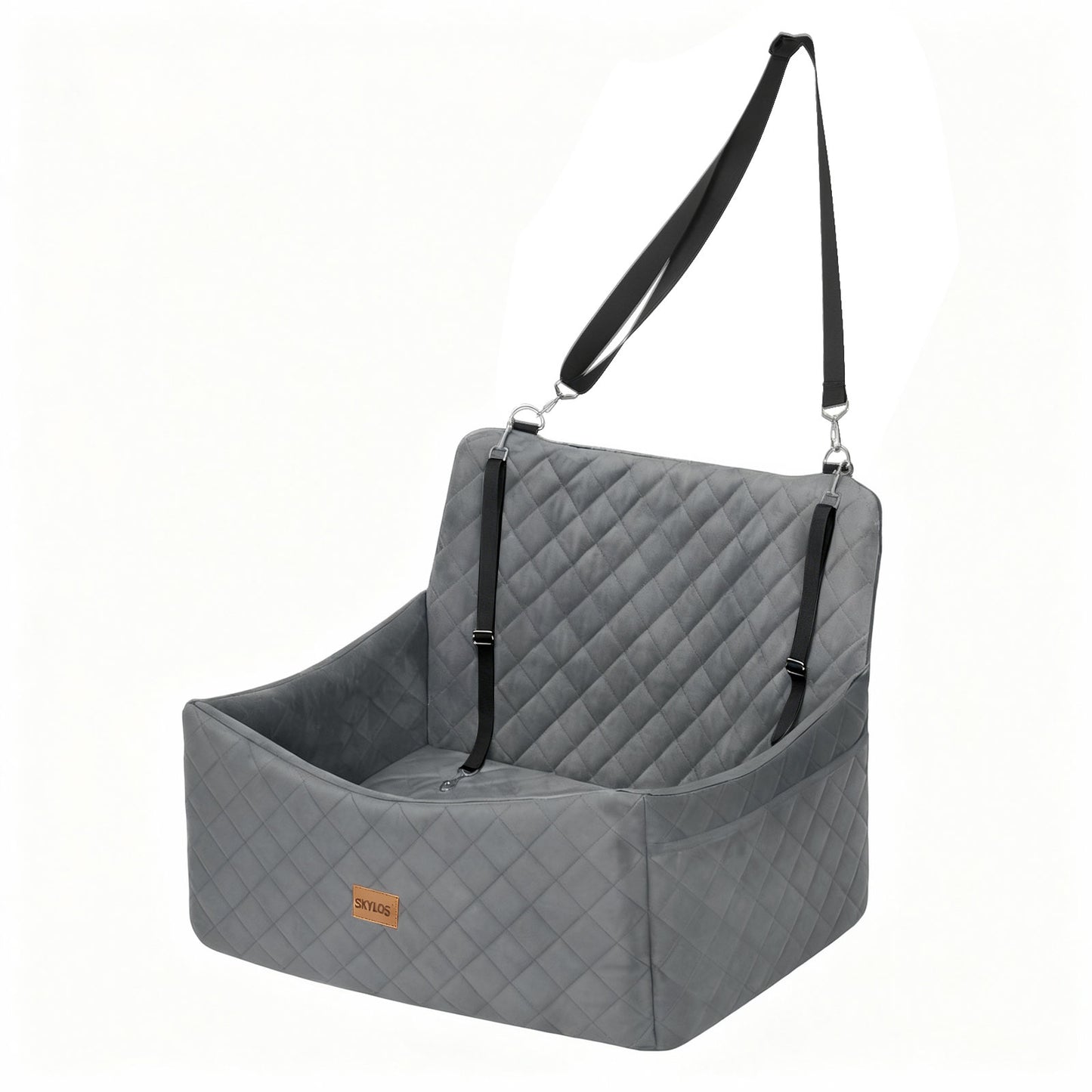 Skylos Dog Booster Car Seat Travel Carrier Bed Basket for Pet up to 55lbs Grey