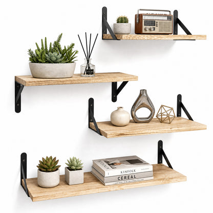 Levede Wall Mounted Floating Shelves Set of 4 Rustic Display Shelf Solid Wood