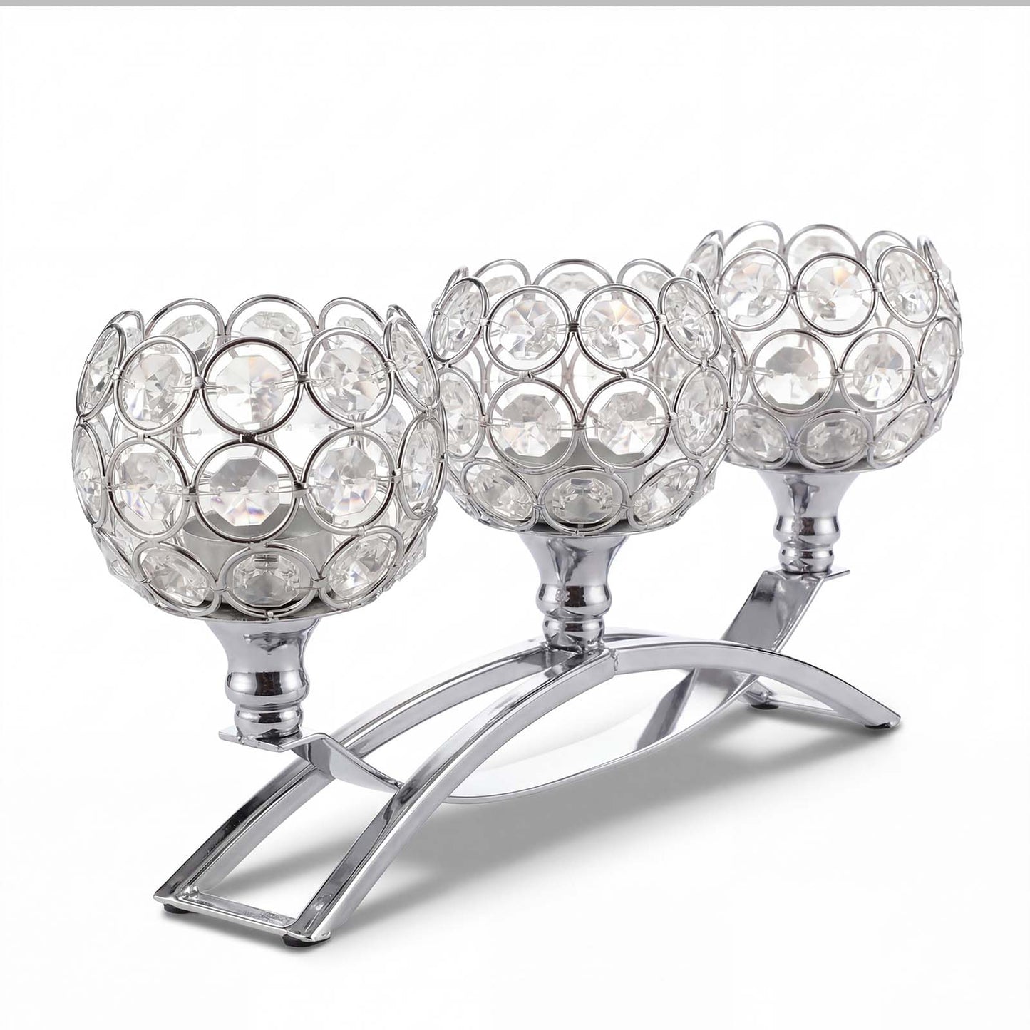 Levede Candle Holders 3 Arms Silver Arch Crystal Decoration Tealight Candlestick