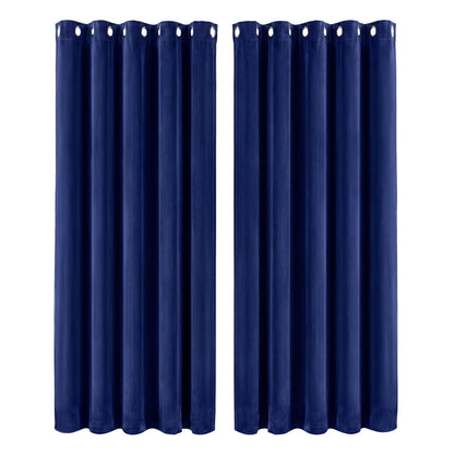 Marlow Thick Thermal Blackout Curtains Velvet 66x90 Inch Eyelet Ring Top Blue