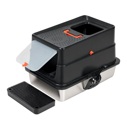 Skylos Cat Litter Box Stainless Steel Large Enclosed Toilet Tray Anti-Splashing