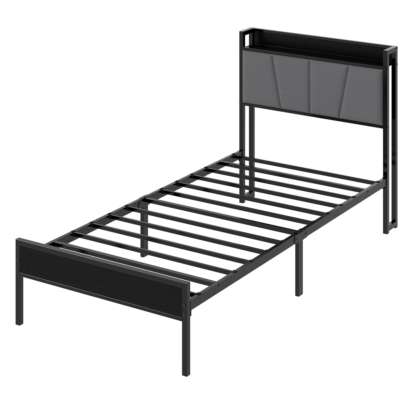 Levede Bed Frame Metal Platform Upholstered Headboard with Storage Single Double