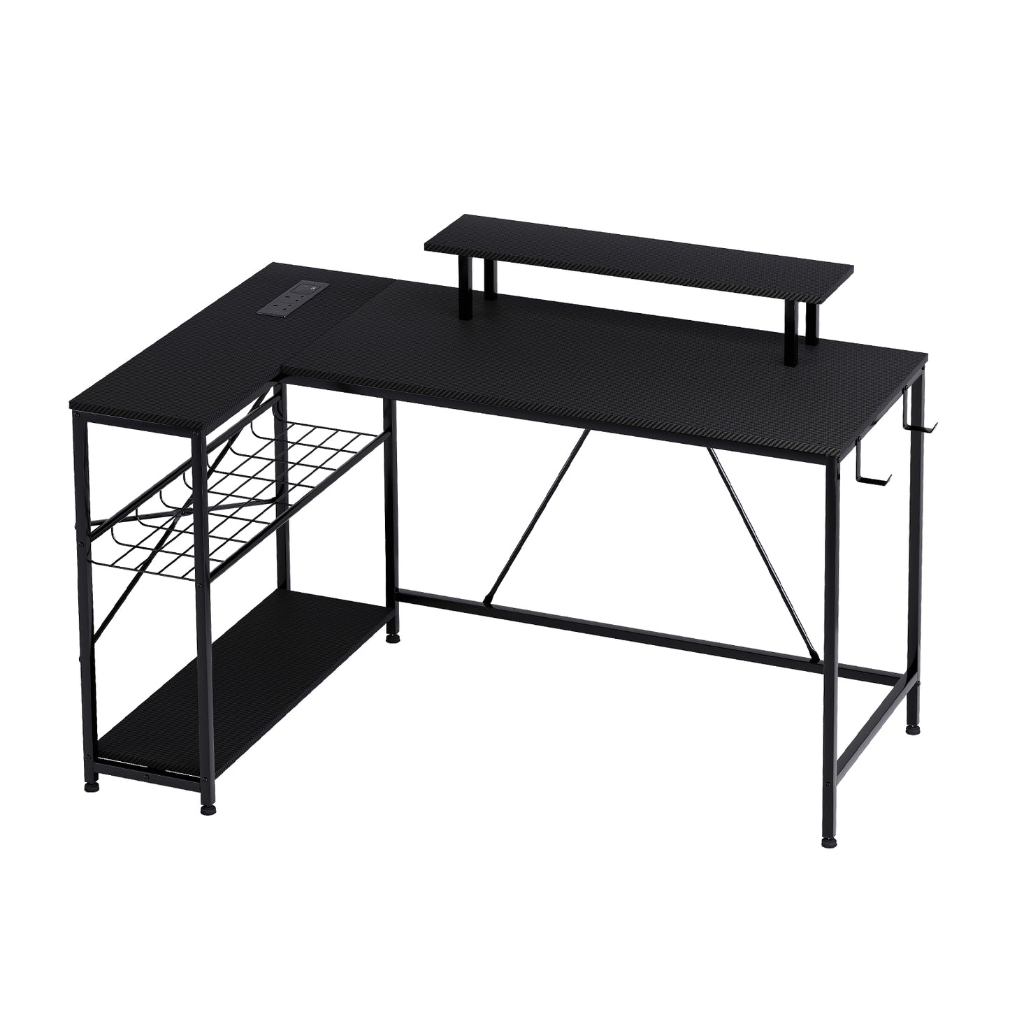Levede Gaming Desk with LED Lights Shelf Corner L-Shaped Computer Table Charging